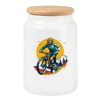 Illustration VTT - Boîte à biscuits avec couvercle en bois - blanc - Devant