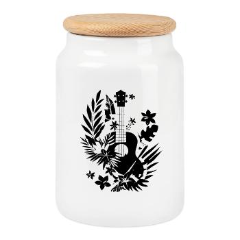 Ukulele Cartoon Look - Cookie Jar with Wooden Lid - white - Front