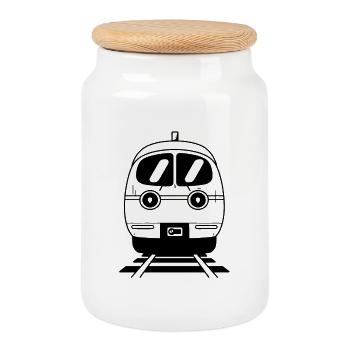 Cartoon Railroad - Cookie Jar with Wooden Lid - white - Front