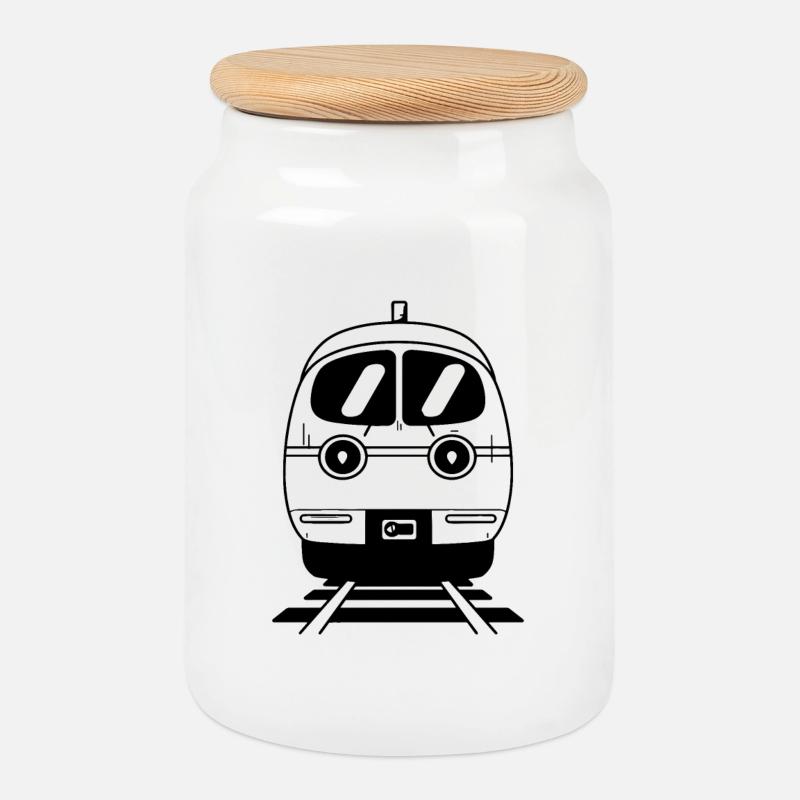 Cartoon Railroad - Cookie Jar with Wooden Lid - white