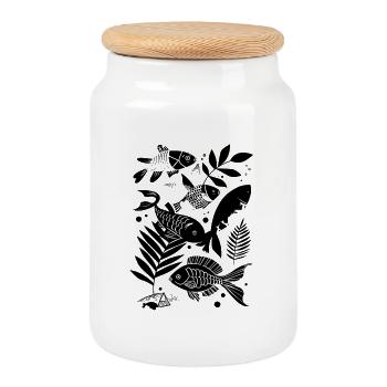 Bande dessinée de pêche - Boîte à biscuits avec couvercle en bois - blanc - Devant