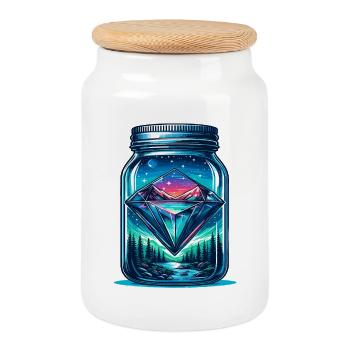 Diamond Nature Landscape in Mason Jar - Cookie Jar with Wooden Lid - white - Front