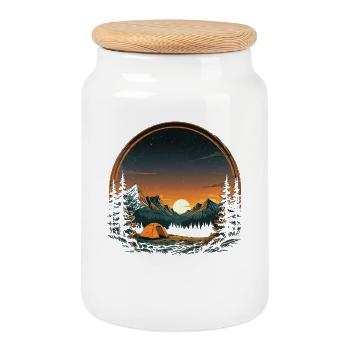Outdoor Sunset - Cookie Jar with Wooden Lid - white - Front