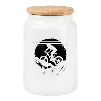 Mountain Bike Graphics - Cookie Jar with Wooden Lid - white - Front