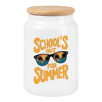 Summer sale with sunglasses and palm tree design - Cookie Jar with Wooden Lid - white - Front