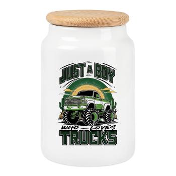 Design unique de monster truck et de jingler - Boîte à biscuits avec couvercle en bois - blanc - Devant