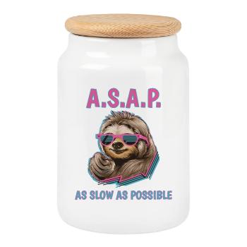 Chill Sloth A.S.A.P. As Slow As Possible Funny - Cookie Jar with Wooden Lid - white - Front