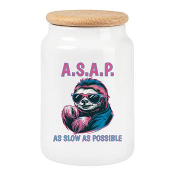 ASAP As Slow As Possible Funny Sloth - Cookie Jar with Wooden Lid - white - Front