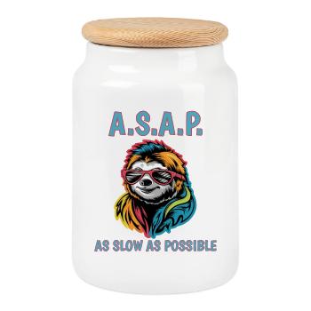 ASAP So langsam wie möglich Cool Sloth Fun Zitat - Keksdose mit Holzdeckel - Weiß - Vorne