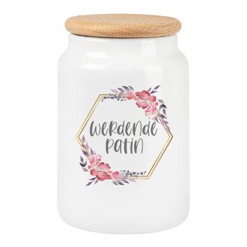 Boho werdende Patin Geschenk - Keksdose mit Holzdeckel - Weiß - Vorne