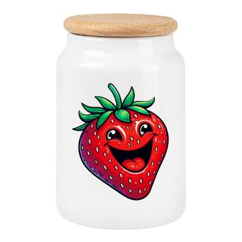 Fraise Fraises - Boîte à biscuits avec couvercle en bois - blanc - Devant