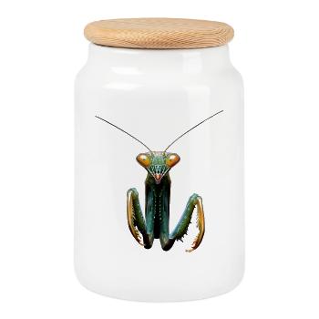 Gottesanbeterin Praying Mantis Liebe Fangschrecken - Keksdose mit Holzdeckel - Weiß - Vorne