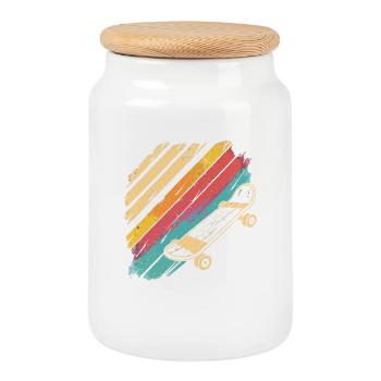 Skateboarding Sketch Retro - Cookie Jar with Wooden Lid - white - Front