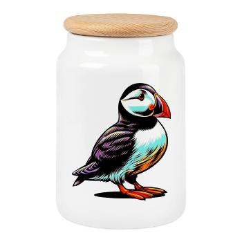 Macareux - Boîte à biscuits avec couvercle en bois - blanc - Devant