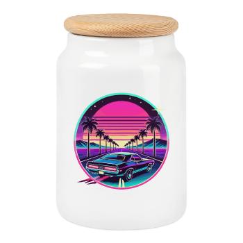 Retro Sunset Car Drive Vaporwave Ästhetisches Design - Keksdose mit Holzdeckel - Weiß - Vorne