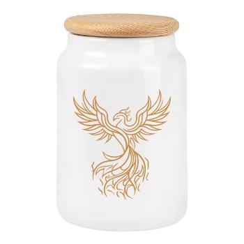 Phoenix Mythical Fire Bird Rising Tribal Art - Cookie Jar with Wooden Lid - white - Front