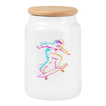 Cartoon Skateboarder Zeichnung - Keksdose mit Holzdeckel - Weiß - Vorne