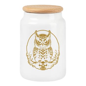 Hibou mystique assis sur un crâne - Boîte à biscuits avec couvercle en bois - blanc - Devant
