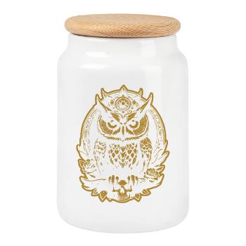 Hibou mystique assis sur un crâne - Boîte à biscuits avec couvercle en bois - blanc - Devant
