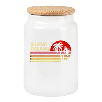 Inselträume Vintage Sonnenuntergang Palmen Retro T-Shirt - Keksdose mit Holzdeckel - Weiß - Vorne
