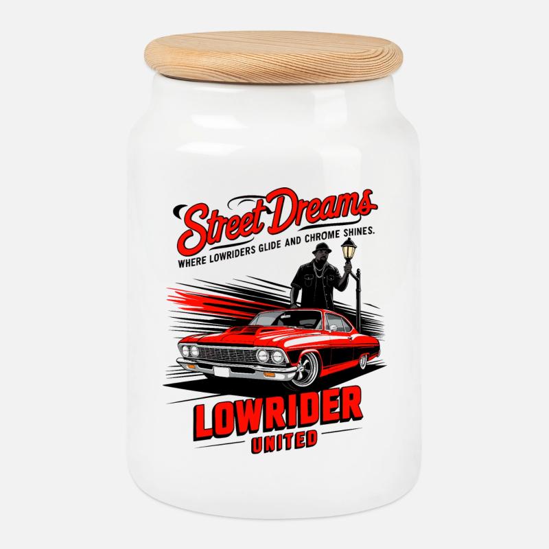 Lowrider Auto - Keksdose mit Holzdeckel - Weiß