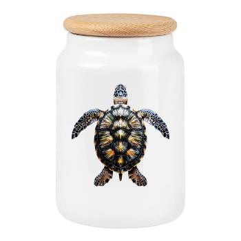 Turtle Reptile Lover Cute Turtles - Cookie Jar with Wooden Lid - white - Front
