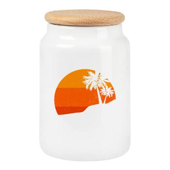 Sonnenuntergang Palmen Retro Tropische Vibes - Keksdose mit Holzdeckel - Weiß - Vorne
