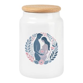 Futur parent amour floral enceinte annonce - Boîte à biscuits avec couvercle en bois - blanc - Devant