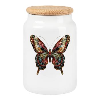 ailes de papillon papillons colorés - Boîte à biscuits avec couvercle en bois - blanc - Devant