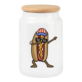 Hotdog 4. Juli - Keksdose mit Holzdeckel - Weiß - Vorne