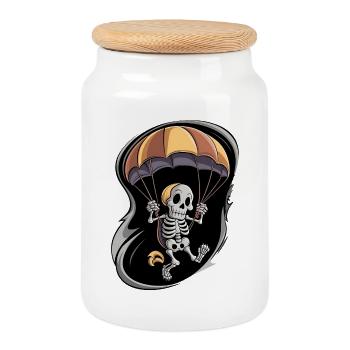 Special Skeleton with Umbrella and Ascension Day - Cookie Jar with Wooden Lid - white - Front