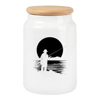 Pêche - Boîte à biscuits avec couvercle en bois - blanc - Devant