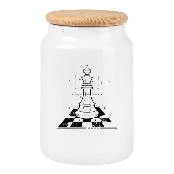Dessin de pièces d’échecs - Boîte à biscuits avec couvercle en bois - blanc - Devant