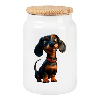 Teckel, Teckel, Teckel miniature, Dachshund Club, Teckel - Boîte à biscuits avec couvercle en bois - blanc - Devant
