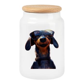 Teckel, Teckel, Teckel miniature, Dachshund Club, Teckel - Boîte à biscuits avec couvercle en bois - blanc - Devant