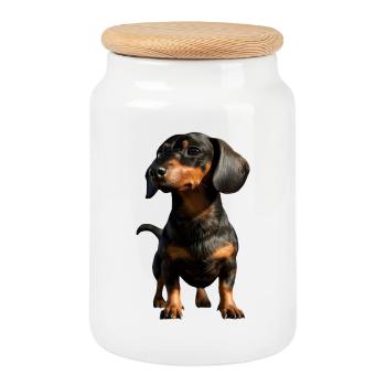 Teckel, Teckel, Teckel miniature, Dachshund Club, Teckel - Boîte à biscuits avec couvercle en bois - blanc - Devant