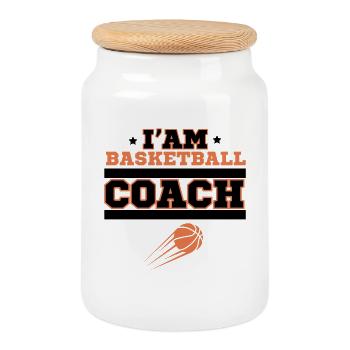 Basketball-Trainer - Keksdose mit Holzdeckel - Weiß - Vorne