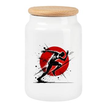 Dynamic Runner Athletic Sports Enthusiast Design - Cookie Jar with Wooden Lid - white - Front