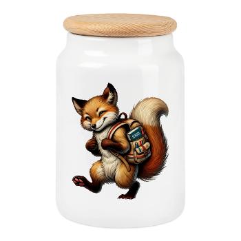 Start of school with fun: Fox for school beginners - Cookie Jar with Wooden Lid - white - Front