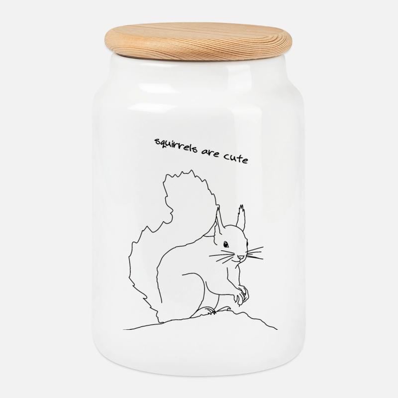 Écureuil mignon, lineart - Boîte à biscuits avec couvercle en bois - blanc