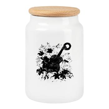 Dessin de guitare - Boîte à biscuits avec couvercle en bois - blanc - Devant