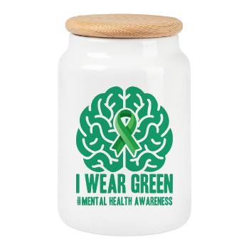Je porte du vert - Ceinture verte - Boîte à biscuits avec couvercle en bois - blanc - Devant