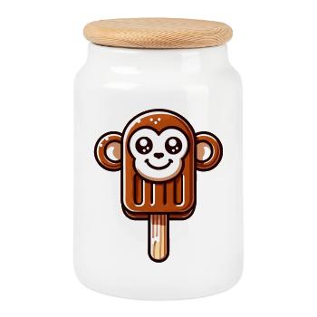 Une glace en forme de singe souriant - Boîte à biscuits avec couvercle en bois - blanc - Devant