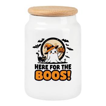 Halloween Ghost Pumpkin Black Cat Witch Hat Boo - Cookie Jar with Wooden Lid - white - Front