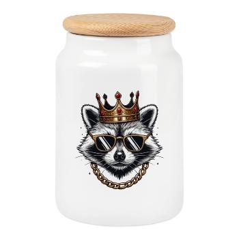 Cooler Waschbärkönig mit Crown Urban Swag - Keksdose mit Holzdeckel - Weiß - Vorne