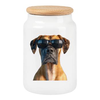 Dogue Allemand Hatz Mâle Saupacker Danois Allemand - Boîte à biscuits avec couvercle en bois - blanc - Devant