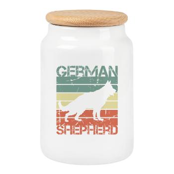 Retro German Shepherd - Cookie Jar with Wooden Lid - white - Front