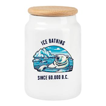 Ours polaire se baignant dans l’Arctique froid physio - Boîte à biscuits avec couvercle en bois - blanc - Devant