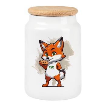 Fuchs mit Keksen - Keksdose mit Holzdeckel - Weiß - Vorne