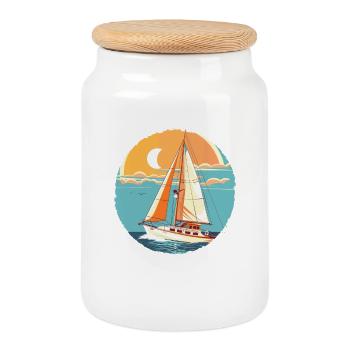 Sailing Comic Look - Cookie Jar with Wooden Lid - white - Front